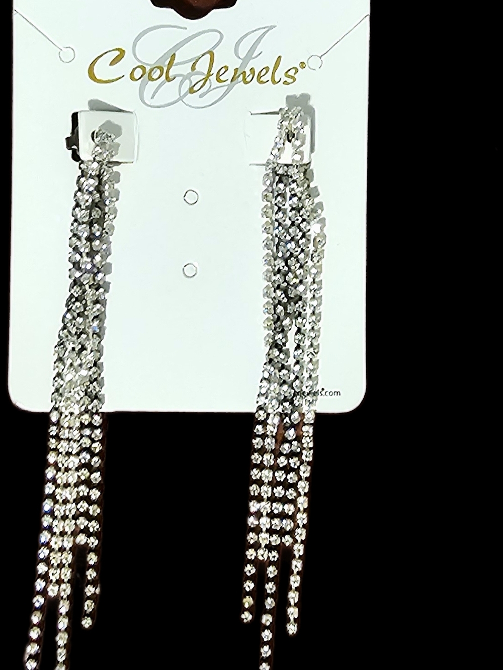 Silver Rhinestone Fringe Drop Earrings